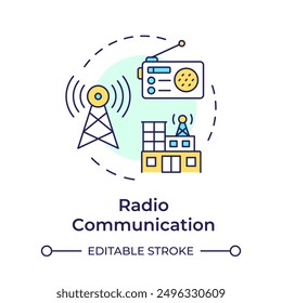 Radio communication multi color concept icon. Transmitter and receiver. Broadcast station. Form of telecom. Round shape line illustration. Abstract idea. Graphic design. Easy to use in presentation