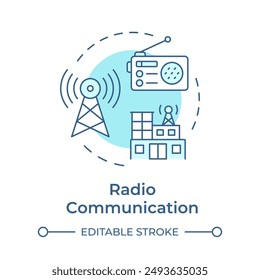 Radio communication soft blue concept icon. Transmitter and receiver. Broadcast station. Form of telecom. Round shape line illustration. Abstract idea. Graphic design. Easy to use in presentation