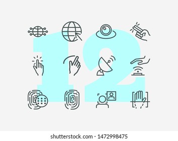 Radio connection icons. Set of line icons on white background. Hand, Morse alphabet, signal. Connection concept. Vector illustration can be used for topics like communication, social media, security