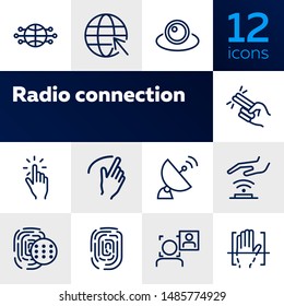Radio connection icons. Set of line icons on white background. Hand, Morse alphabet, signal. Connection concept. Vector illustration can be used for topics like communication, social media, security