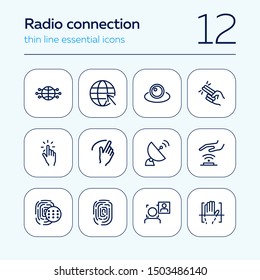 Radio connection icons. Set of line icons on white background. Hand, Morse alphabet, signal. Connection concept. Vector illustration can be used for topics like communication, social media, security