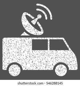 Radio Control Car grainy textured icon for overlay watermark stamps. Flat symbol with dust texture. Dotted vector white ink rubber seal stamp with grunge design on a gray background.