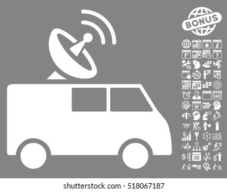 Radio Control Car icon with bonus calendar and time service pictures. Vector illustration style is flat iconic symbols, white color, gray background.