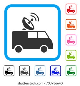 Radio Control Car icon. Flat gray pictogram symbol inside a light blue rounded squared frame. Black, gray, green, blue, red, orange color additional versions of Radio Control Car vector.