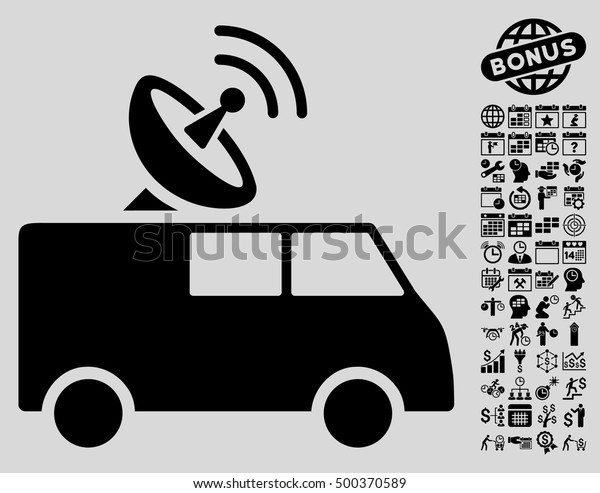Radio Control Car\
pictograph with bonus calendar and time service pictures. Vector\
illustration style is flat iconic symbols, black color, light gray\
background.