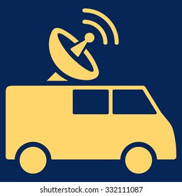Radio Control Car vector icon. Style is flat symbol, yellow color, rounded angles, blue background.