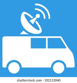 Radio Control Car vector icon. Style is flat symbol, white color, rounded angles, blue background.