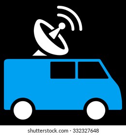 Radio Control Car vector icon. Style is bicolor flat symbol, blue and white colors, rounded angles, black background.