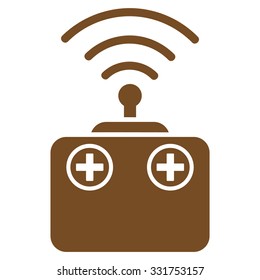 Radio Control Device vector icon. Style is flat symbol, brown color, rounded angles, white background.