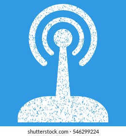 Radio Control Joystick grainy textured icon for overlay watermark stamps. Flat symbol with unclean texture. Dotted vector white ink rubber seal stamp with grunge design on a blue background.