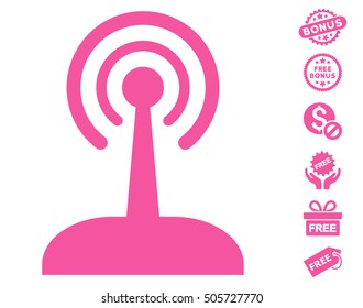 Radio Control Joystick icon with free bonus graphic icons. Vector illustration style is flat iconic symbols, pink color, white background.