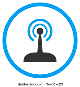 Radio Control Joystick vector icon. Style is bicolor flat circled symbol, blue and gray colors, rounded angles, white background.
