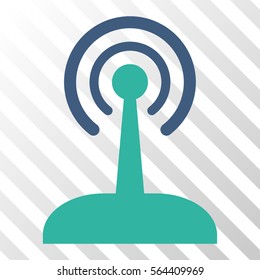 Radio Control Joystick vector icon. Illustration style is flat iconic bicolor cobalt and cyan symbol on a hatched transparent background.