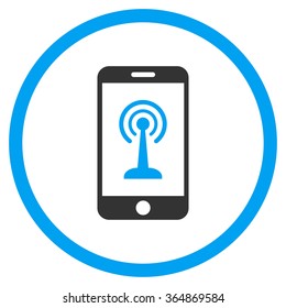 Radio Control Smartphone vector icon. Style is bicolor flat circled symbol, blue and gray colors, rounded angles, white background.