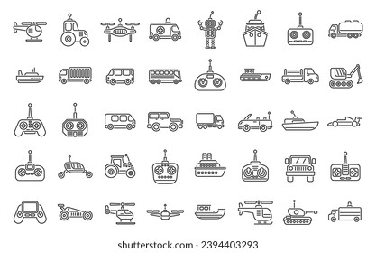 Radio control toys icons set outline vector. Rc toy model. Remote control play