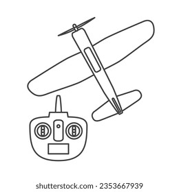 Radio controlled Airplane with control joystick, the toy Aircraft with a remote control, logo design. Electric airplane toy, auto radio control, vector design and illustration, Aeromodelling icon,