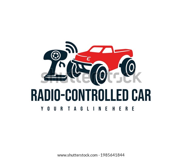 Radio controlled car with\
control joystick, the toy car with a remote control, logo design.\
Electric buggy, toy, auto radio control, vector design and\
illustration