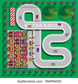 Radio Controlled Car Race. View from above. Vector illustration. Applique with realistic shadows.