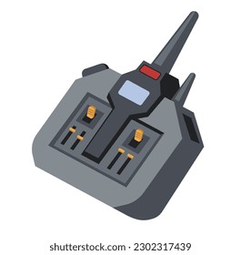 Radio controller with buttons, drone or unmanned aerial vehicle equipment. Isolated gadgets and modern technology for surveillance system and filming, automated aircrafts. Vector in flat style