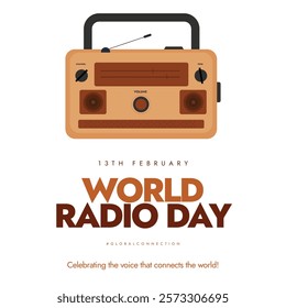 Radio day. 13th February World Radio Day celebration social media post with a radio on the white poster. Vintage radio concept vector illustration.