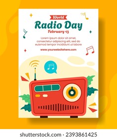 Ilustración de fondo de caricatura plana de caricatura vertical de Radio Day