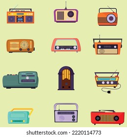 Radio devices set. Broadcasting collection. Can be used for topics like music, news, entertainment