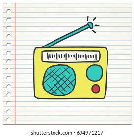 Radio with doodle color icon isolated