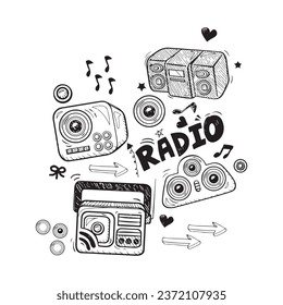 ilustración de radio electrónica, dibujo de mano de radio, fondo blanco de esbozo de radio