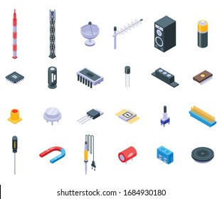 Radio engineer icons set. Isometric set of radio engineer vector icons for web design isolated on white background