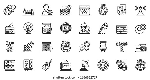 Radio engineer icons set. Outline set of radio engineer vector icons for web design isolated on white background