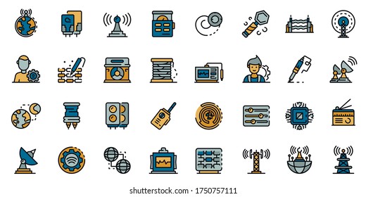 Radio engineer icons set. Outline set of radio engineer vector icons for web design isolated on white background