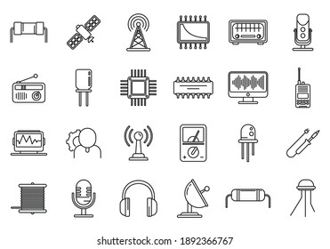 Radio engineer tool icons set. Outline set of radio engineer tool vector icons for web design isolated on white background