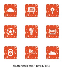 Radio engineering icons set. Grunge set of 9 radio engineering vector icons for web isolated on white background