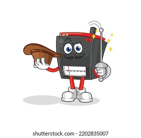 radio fencer character. cartoon mascot vector