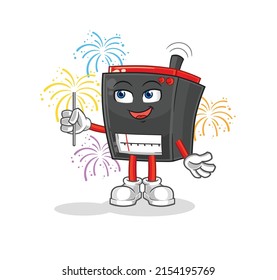 radio with fireworks mascot. cartoon vector