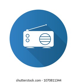 Radio flat design long shadow glyph icon. Vector silhouette illustration
