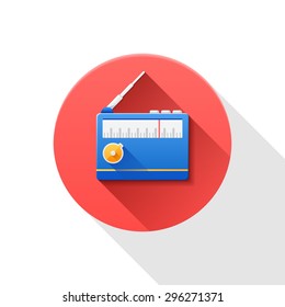 Radio flat icon on white background with long shadow.
