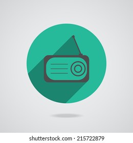 Radio flat icon silhouette with long shadow on gray background. Logo concept. Vector EPS10