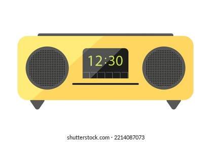 Radio Fm Boombox Clock Retro Vintage Yellow Flat. Music Player Gadget Modern Speaker Gadget Old Style Clock Alarm Display Legged Tape Record Accessory Disco Party Favor Holiday Gift Relax Listen Audio