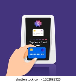 Radio frequency identification illustrations concept. RFID Technology present via working with hands and device connecting. Vector illustrations.