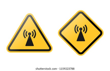 Radio frequency warning sign triangle and crossing yellow board