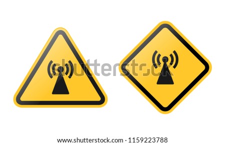 Radio frequency warning sign triangle and crossing yellow board