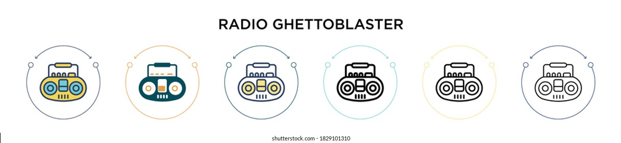 Radio ghettoblaster icon in filled, thin line, outline and stroke style. Vector illustration of two colored and black radio ghettoblaster vector icons designs can be used for mobile, ui, web