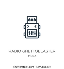 Radio ghettoblaster icon. Thin linear radio ghettoblaster outline icon isolated on white background from music collection. Line vector sign, symbol for web and mobile