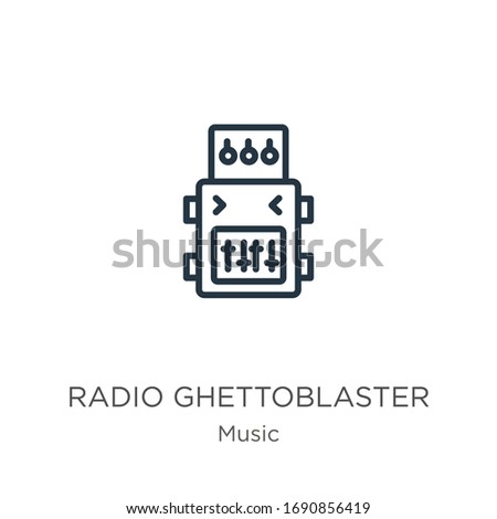 Radio ghettoblaster icon. Thin linear radio ghettoblaster outline icon isolated on white background from music collection. Line vector sign, symbol for web and mobile