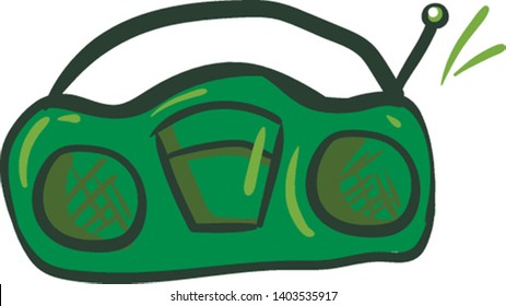 Una radio de color verde que está reproduciendo en ruidos ruidosos, vectores, dibujos de color o ilustración.