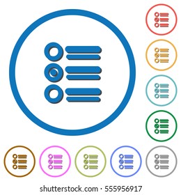 Radio group flat color vector icons with shadows in round outlines on white background