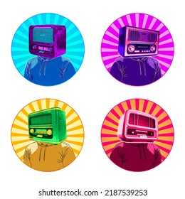 Radio head and television head illustrations for clothing design or logo