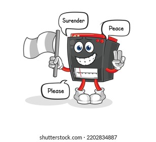 radio hold surrender flag mascot. cartoon vector
