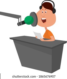 Radio host illustration, vector on white background.